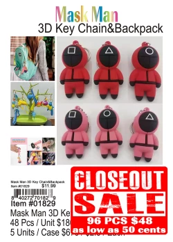 Squid Game 3D Keychain and Backpack - Closeout 96 Pcs.